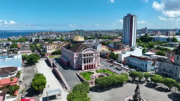 Panorama Aerial View Amazonas Theater Downtown City Manaus Brazil Cityscape — Stockvideo