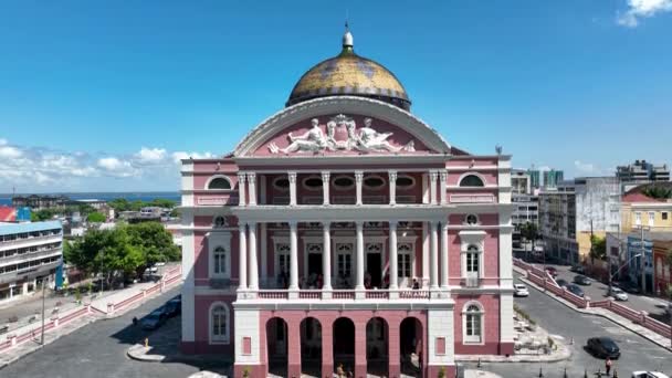 Panorama Letecký Pohled Amazonas Divadlo Centru Města Manaus Brazílie Cityscape — Stock video