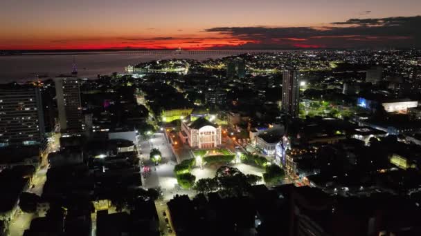 Céu Colorido Pôr Sol Sobre Edifício Medieval Paisagem Urbana Centro — Vídeo de Stock