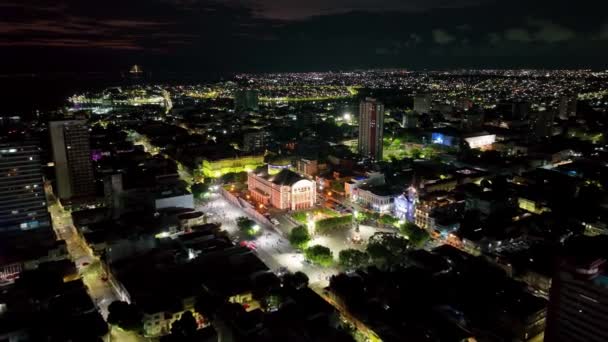 Ночной Пейзаж Города Центре Манауса Amazonas Бразилии Бразилия Столица Амазонки — стоковое видео
