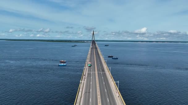 Manaus Brazil Landmark Suspension Cable Bridge Downtown Manaus Brazil Postcard — Stock Video