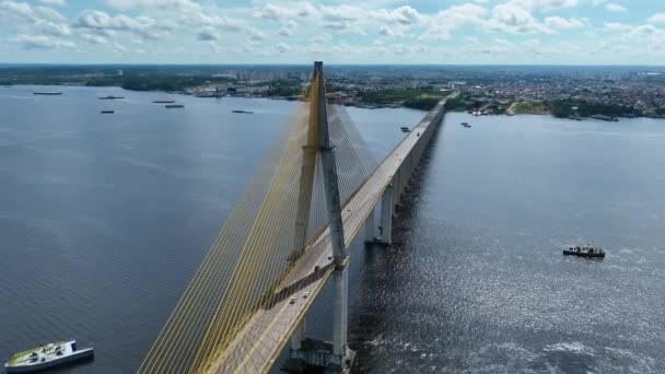 Centre Ville Manaus Brésil Célèbre Câble Resté Pont Dessus Rivière — Video
