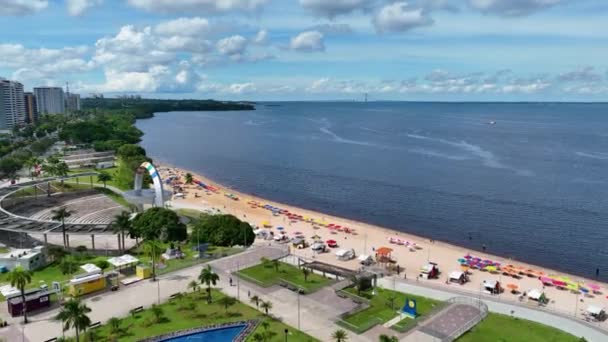 Naturaleza Ponte Negra Playa Urbana Centro Manaus Brasil Recreación Histórica — Vídeo de stock