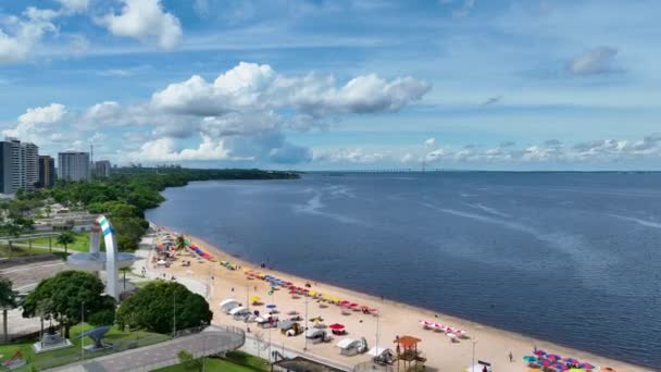 Ponte Negra Beach Downtown Manaus Brazil Landmark Beach Attraction Black — Stock Video