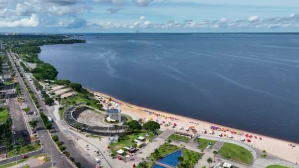 Naturaleza Ponte Negra Playa Urbana Centro Manaus Brasil Recreación Histórica — Vídeos de Stock
