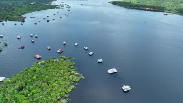 Restaurantes Flotantes Del Río Amazonas Selva Amazónica Manaus Brasil Naturaleza — Vídeo de stock