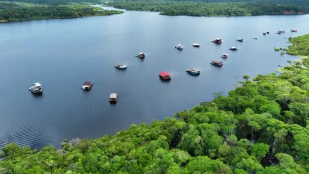 Drijvende Restaurants Van Amazon River Bij Amazon Forest Manaus Brazilië — Stockvideo