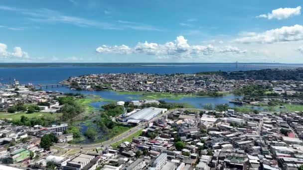 Stadsbilden Centrala Manaus Norra Delen Brasiliens Flod Längs Amazonfloden Och — Stockvideo