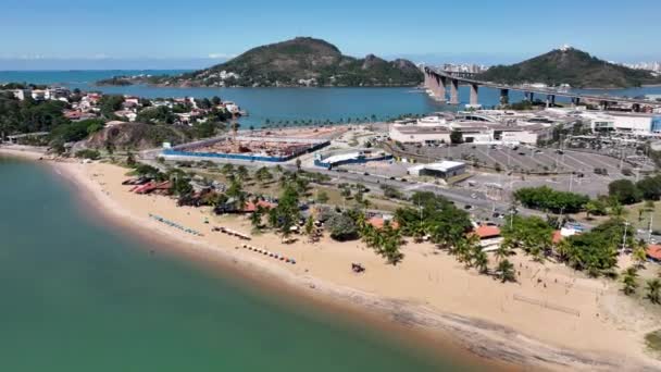 Oszałamiający Krajobraz Tropikalnej Scenerii Wybrzeżu Miasta Stolicy Vitoria Espirito Santo — Wideo stockowe
