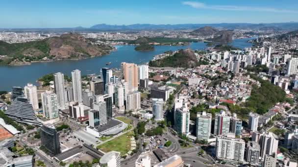 Luftaufnahme Der Innenstadt Von Vitoria Bundesstaat Espirito Santo Brazil Bulldings — Stockvideo