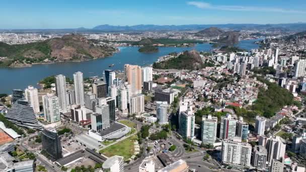 Paisaje Urbano Aéreo Del Centro Vitoria Estado Espirito Santo Brasil — Vídeo de stock