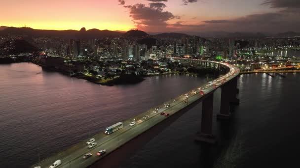 Sonnenuntergangslandschaft Der Berühmten Dritten Brücke Der Stadt Vitoria Bundesstaat Espirito — Stockvideo