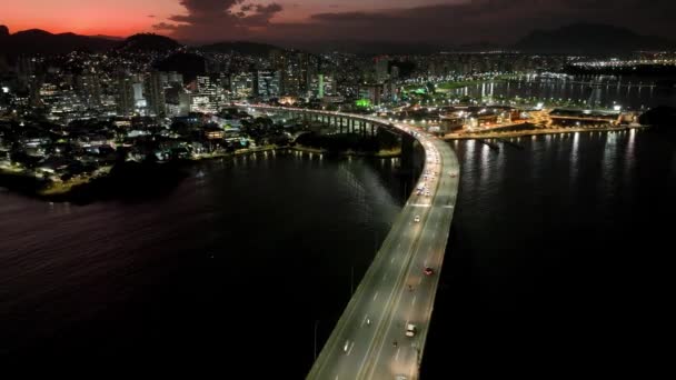 Night Landscape Famous Penha Church Convent Postcard Vila Velha Vitoria — Stockvideo