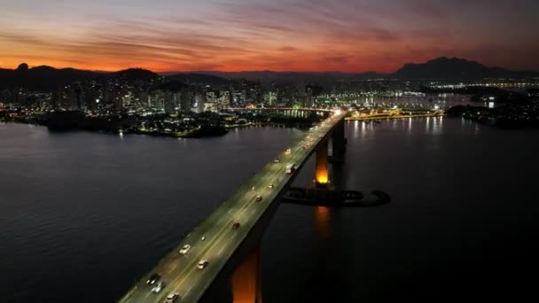 Pôr Sol Centro Famosa Terceira Ponte Cidade Vitória Espírito Santo — Vídeo de Stock