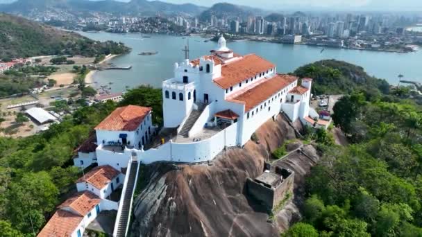 Krajobraz Lotniczy Słynnego Klasztoru Penha Pocztówka Kościoła Vila Velha Vitoria — Wideo stockowe