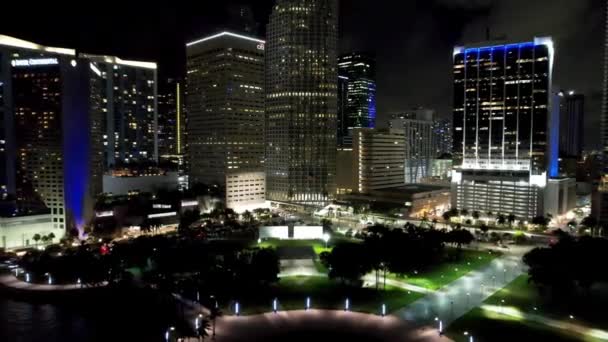 Miami Skyline Nuit Paysage Nocturne Aérien Centre Ville Miami Floride — Video