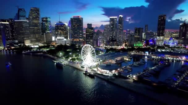 Miami Florida Usa Aereo Paesaggio Tramonto Del Centro Miami Florida — Video Stock