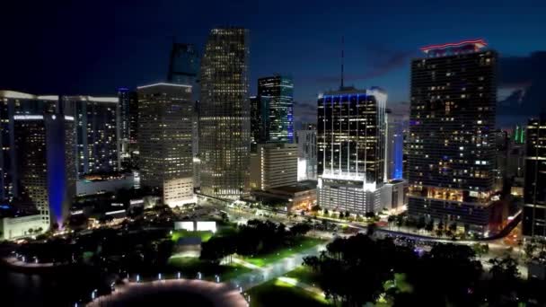Μαϊάμι Φλόριντα Ηπα Εναέρια Ηλιοβασίλεμα Τοπίο Της Downtown District Του — Αρχείο Βίντεο