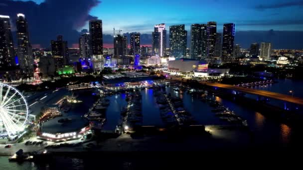 Puesta Sol Centro Miami Florida Estados Unidos Vista Aérea Atardecer — Vídeos de Stock