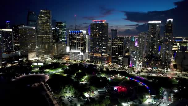 Puesta Sol Centro Miami Florida Estados Unidos Vista Aérea Atardecer — Vídeos de Stock
