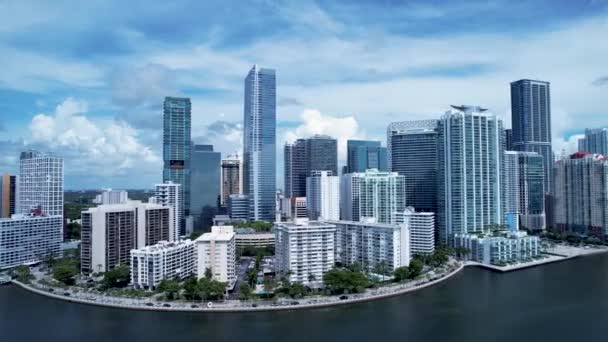Cityscape Miami Florida Соединенные Штаты Воздушный Ландшафт Ошеломляющих Зданий Движение — стоковое видео