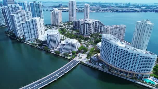 Downtown Miami Florida United States Aerial View Scenic Buildings Traffic — Stock Video