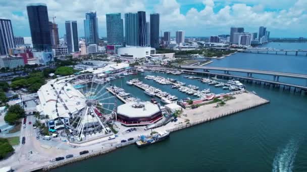 Downtown Miami Florida Estados Unidos Vista Aérea Edificios Escénicos Tráfico — Vídeos de Stock