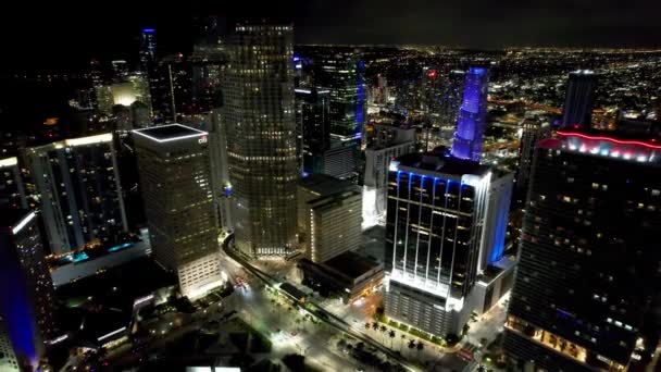 Cidade Noturna Miami Florida Estados Unidos Paisagem Aérea Noturna Edifícios — Vídeo de Stock