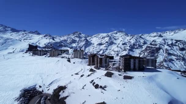 Panoramatický Výhled Středisko Lyžařského Střediska Zasněžených Andách Santiaga Chile Sněhová — Stock video