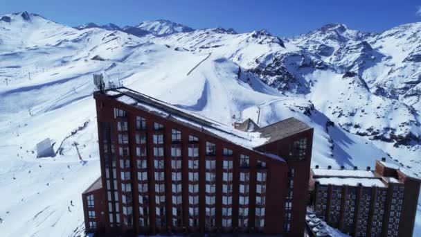 Panoramatický Výhled Středisko Lyžařského Střediska Zasněžených Andách Santiaga Chile Sněhová — Stock video