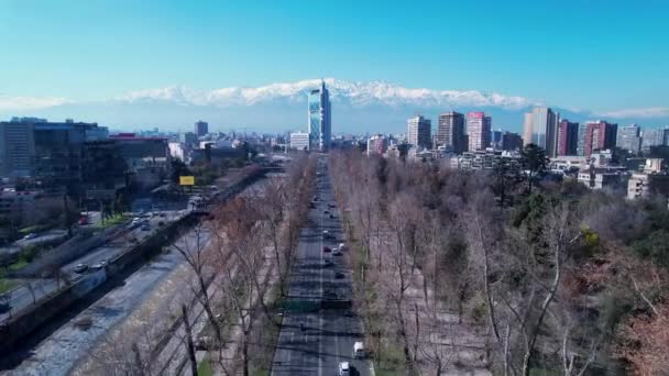 Centrum Santiaga Chile Metropolitní Oblasti Panning Široká Krajina Turistického Orientačního — Stock video
