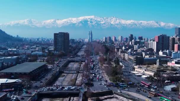 Krajobraz Lotniczy Santiago Chile Pobliżu Andów Punkt Orientacyjny Turystyki Miejska — Wideo stockowe