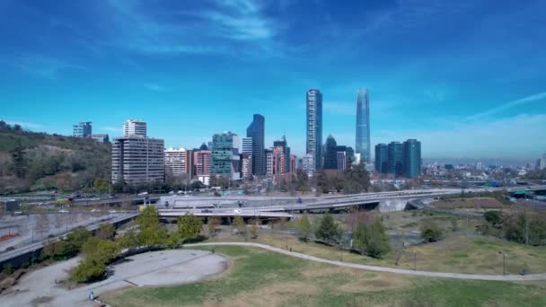 Centrum Santiaga Chile Metropolitní Oblasti Panning Široká Krajina Turistického Orientačního — Stock video