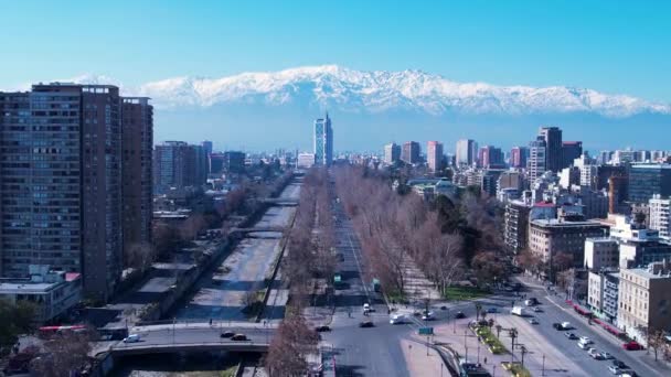 Paesaggio Aereo Santiago Del Cile Vicino Alle Ande Punto Riferimento — Video Stock