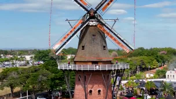 Berühmte Mühle Touristenziel Holambra Sao Paulo Holambra Brasilien Ländliche Landschaft — Stockvideo