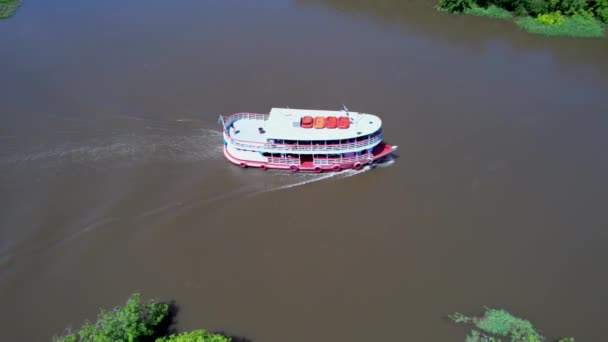 Boat Sailing Amazon River Amazon Forest Amazonas State Brazil Mangrove — Stockvideo