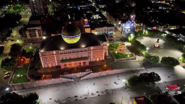 Kolorowe Zachody Słońca Niebo Nad Średniowiecznym Budynku Centrum Miasta Manaus — Wideo stockowe