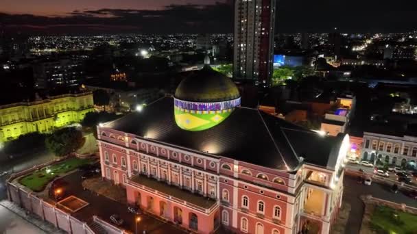 Cielo Colorido Atardecer Sobre Edificio Medieval Centro Manaus Ciudad Brasil — Vídeos de Stock