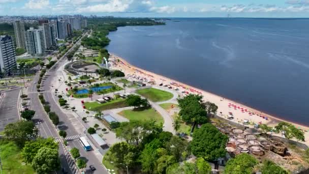 Naturaleza Ponte Negra Playa Urbana Centro Manaus Brasil Recreación Histórica — Vídeo de stock