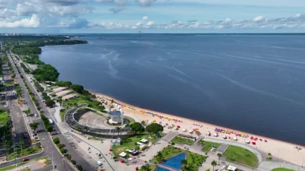 Городской Пляж Понте Негра Центре Бразильского Города Манту Ориентир Пляжного — стоковое видео
