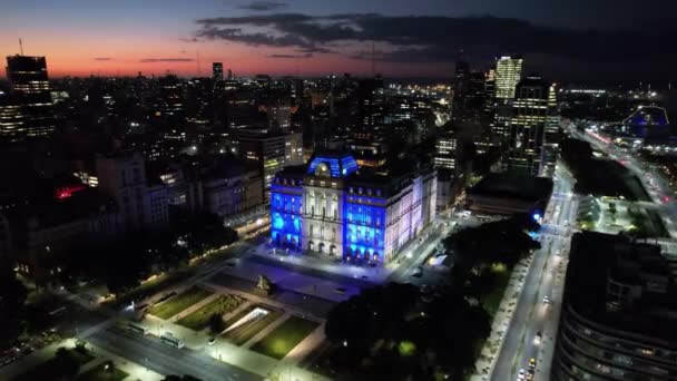 Zonsondergang Centrum Buenos Aires Argentinië Zonsondergang Panning Breed Landschap Puerto — Stockvideo