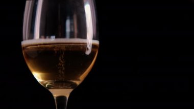 Siyah arka planlı cam bir kadehte köpüklü bira