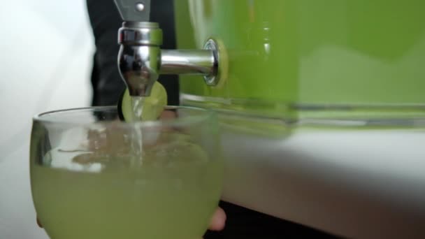 Händer som serverar uppfriskande gurkdryck i glasbägare med isbitar — Stockvideo
