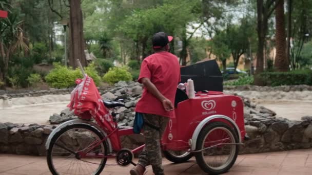 Sprzedawca lodów i wózek otoczony drzewami w Masayoshi Ohio Park — Wideo stockowe