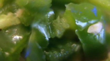 Parlak ve nemli yeşil desenli yüzeyin aşırı yakın çekimi