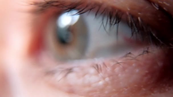 Крупный план красивого человеческого глаза с серой радужкой — стоковое видео
