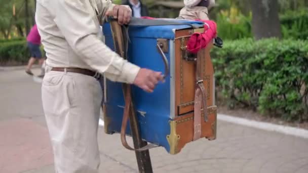 Molinillo de órgano mexicano tradicional en parque de la Ciudad de México — Vídeo de stock