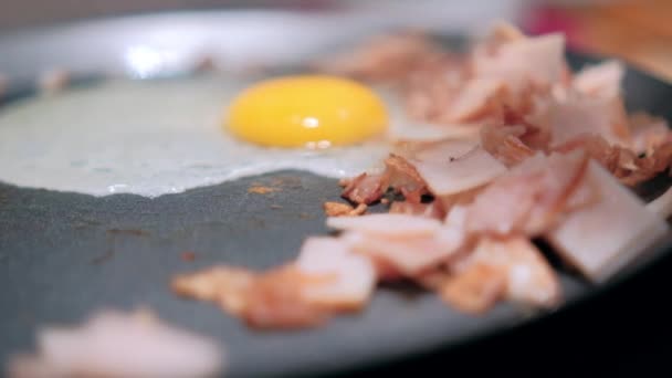Presunto de peru picado e gema de ovo em uma grade redonda — Vídeo de Stock