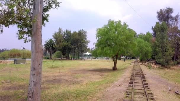公园中央的旧铁轨 — 图库视频影像