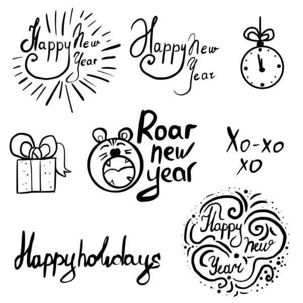 New year elements in doodle style — Stock Vector